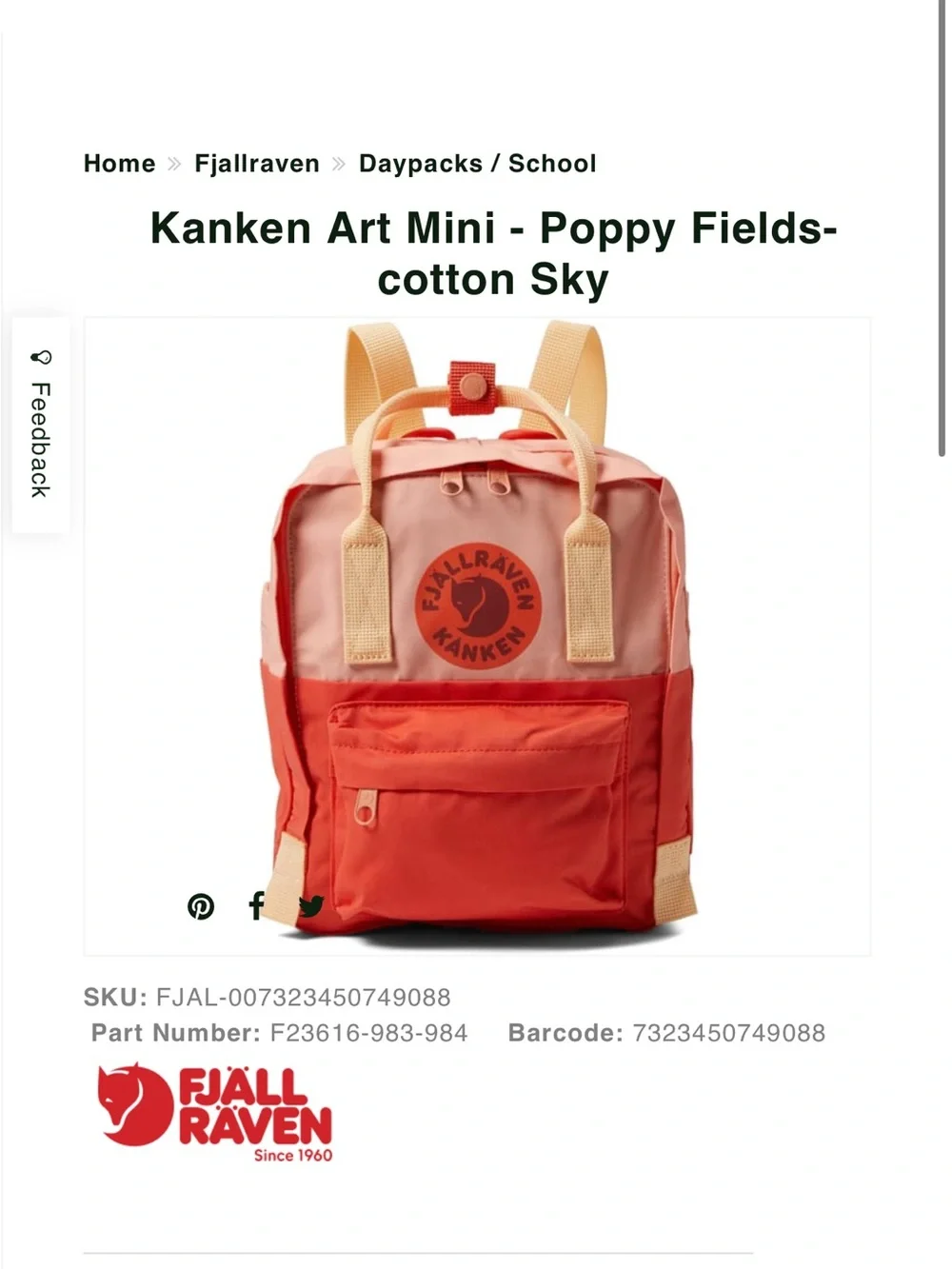 Fjallraven Kånken Art Mini Backpack - Coral, Peach, Beige